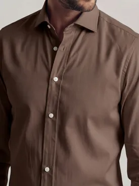 Camisa de gabardina gruesa marrón lisa