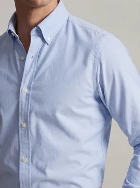 Camisa Oxford americana de peso pesado, lisa, azul claro