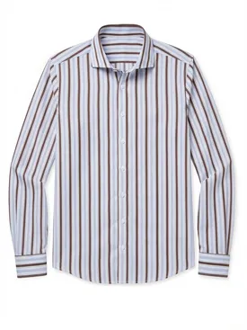 Camisa de popelina de rayas azules y marrones