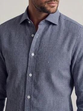 Camisa de lino a cuadros azul marino
