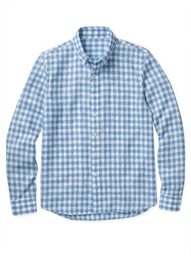 Camisa de lino a cuadros azul cielo