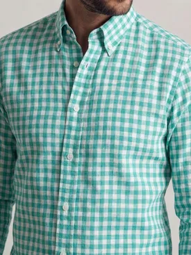 Camisa de lino a cuadros verdes