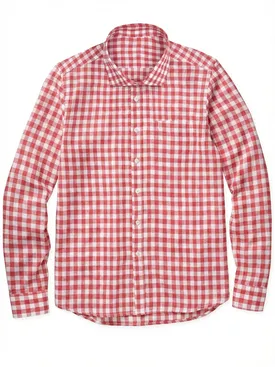 Camisa de lino a cuadros rojo coral