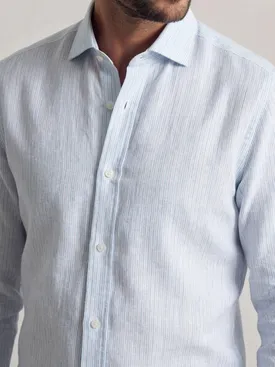 Camisa de lino a rayas azul cielo