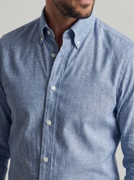Camisa de lino azul lisa