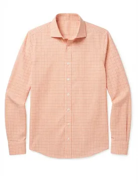 Camisa de popelina a cuadros Príncipe de Gales naranja, fácil de planchar