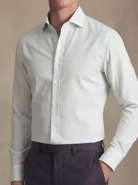 Camisa de popelina de rayas verdes de fácil planchado