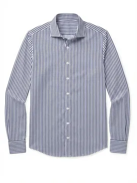 Camisa de sarga a rayas azul marino fácil de planchar