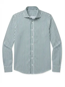 Camisa de sarga a rayas verdes fácil de planchar