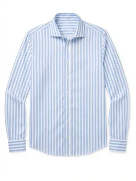Camisa de sarga a rayas azul cielo fácil de planchar