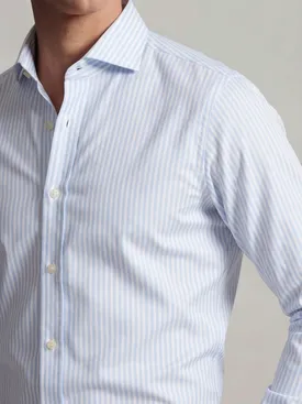 Camisa de sarga a rayas azul cielo fácil de planchar