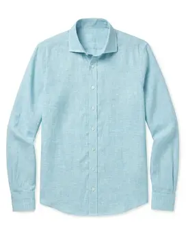 Camisa Lino liso azul turquesa
